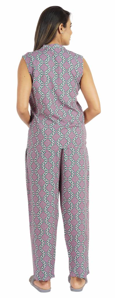 Phagun Pajamas Set Printed Rayon Sleepwear Sleeveless Nightwear For Women