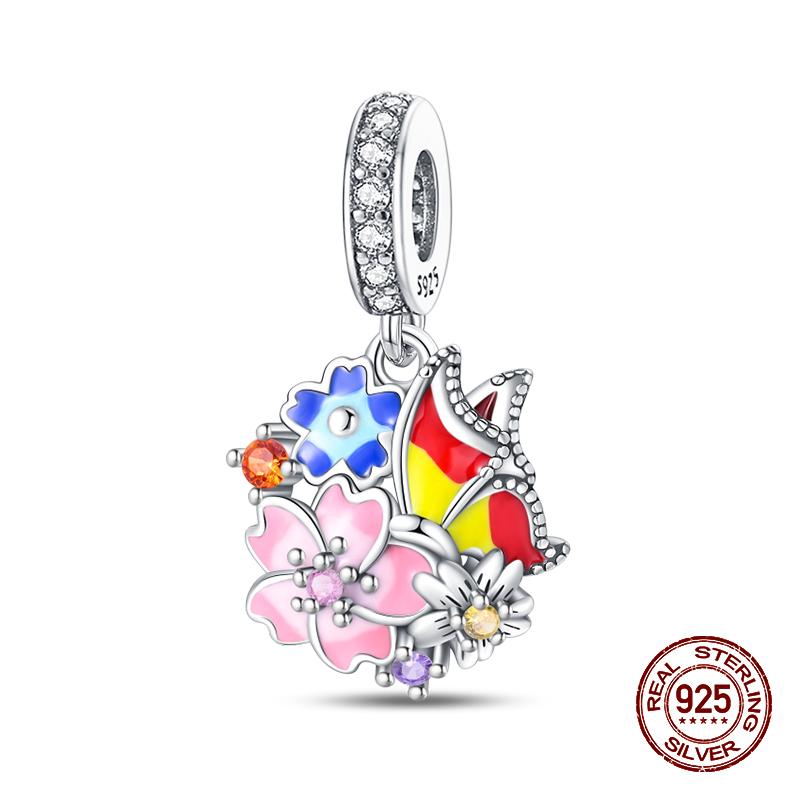 100% Стерлингового Серебра 925 Пчелы Бабочка Ежик Рыба Подвески Бусины Подходит Оригинальные Браслеты 925 DIY Ювелирные Изделия Подарки На День Рождения