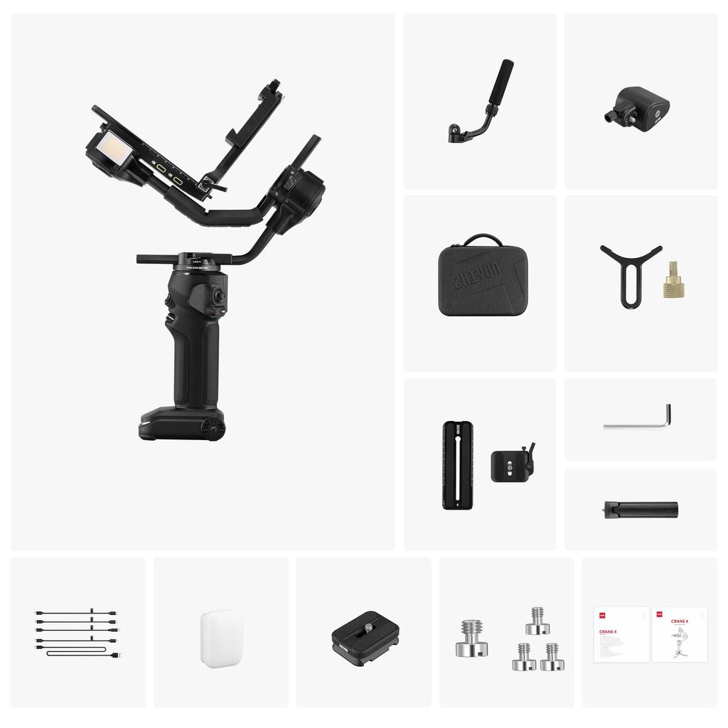 Флагманский стабилизатор ZHIYUN Crane 4 Combo для DSLR и беззеркальных камер с улучшенным заполняющим светом для запястья и быстрой зарядкой PD [Официальный магазин] 3-осевой