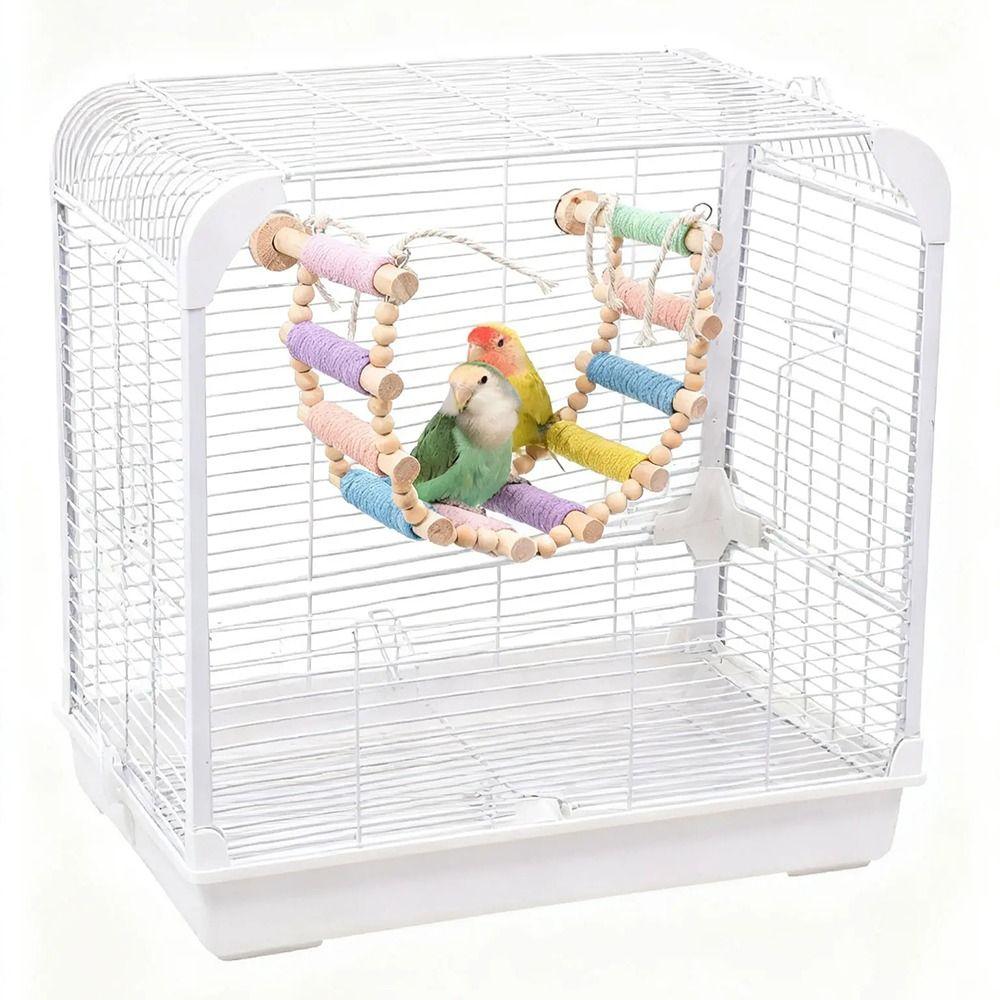 Hanging Parrot Climbing Toy Colorful Wood Bird Perch High-quality Bird Cotton Rope Ladder Conures