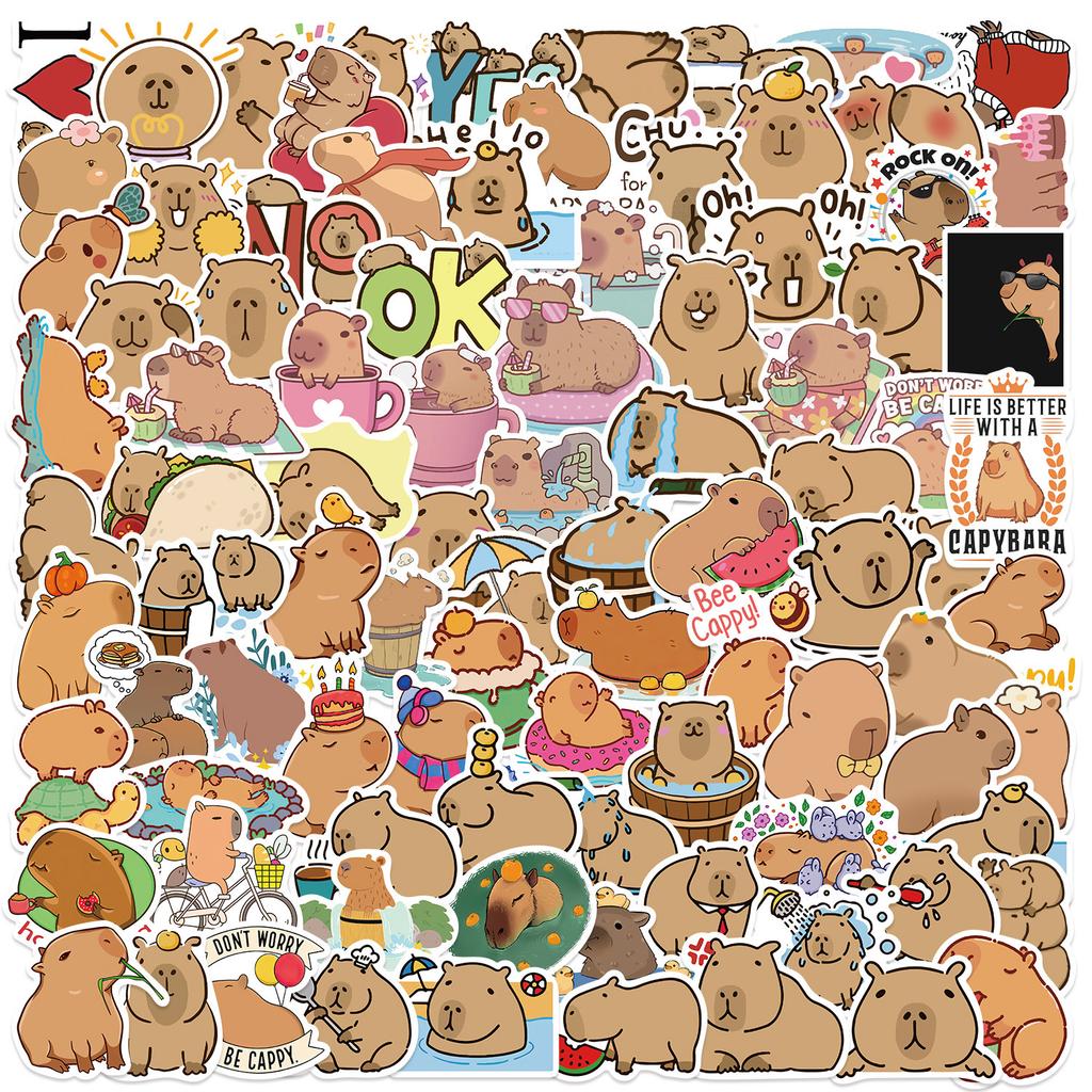 100PCS Cute Capybara Cartoon Stickers Waterproof for Phone Laptop Guitar Kids Toy Graffiti Decal
