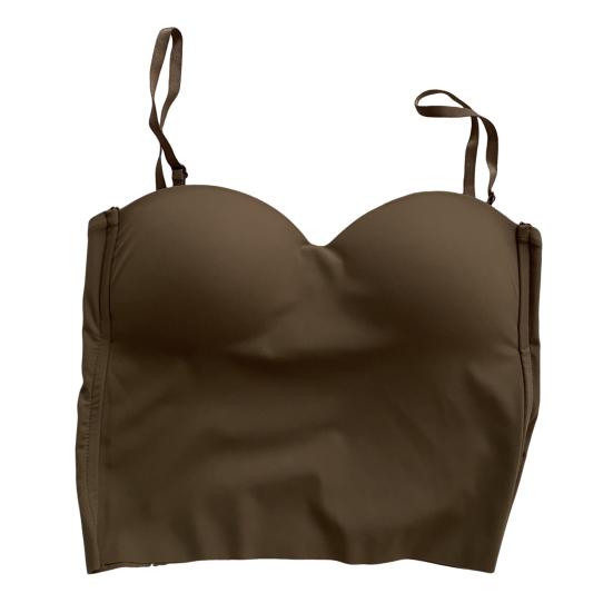 Yousheng Ice Silk Sling Vest with Chest Pad Adjustable Straps Beautiful Back Camisole Top Elastic Fabric Bottoming Tops