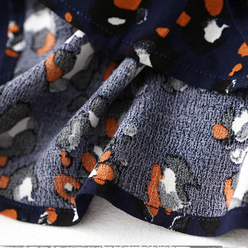 Foreign Trade Export French Style Floral Cross V-neck Lace-up Waist Hugging Slimming Rayon Long Sleeve Dress Spring Long Dress