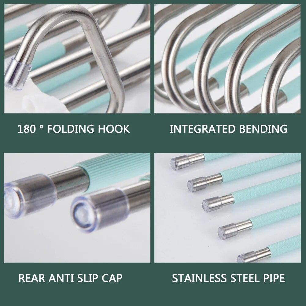 Вешалки для одежды из нержавеющей стали, 9-слойная вешалка для брюк, экономящая место, нескользящий органайзер для шкафа из полипропилена с крючками для брюк и шарфа