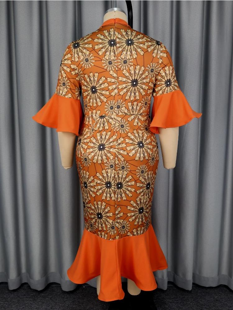 Женские элегантные платья с принтом, с бантом, полувысоким воротником, рукавами 3/4 клеш, лоскутным дизайном, подолом «русалка», для офиса, для церкви, зимние платья