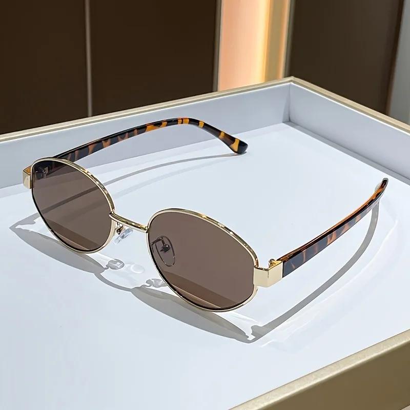 6 Pcs Retro Oval Cat-Eye Fashion Glasses with Golden Metal Frame - Fashion Unisex Decorative Eyewear for Daily Wear & Parties