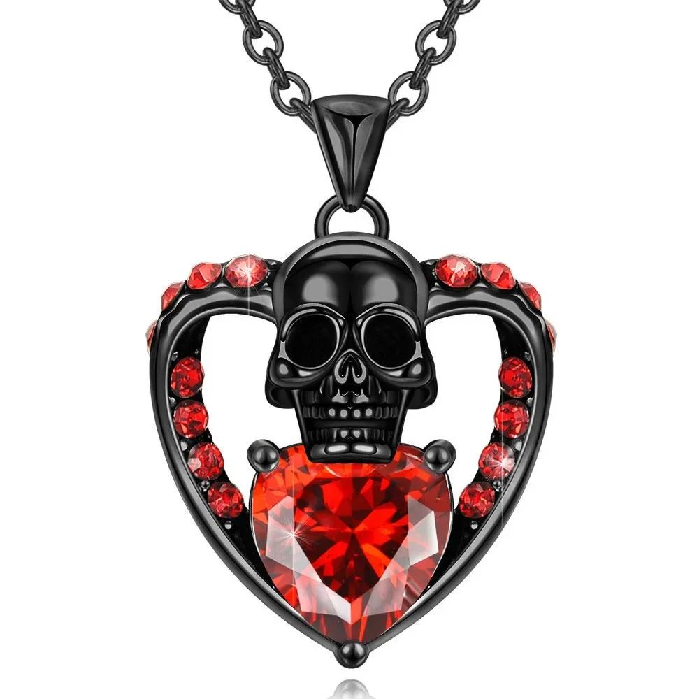 Сердце Фиолетовый Красный Крыло Ангела Кристалл Циркон Женский Череп Черный Кулон Ожерелья День Матери Хэллоуин Рождество Ювелирные Изделия
