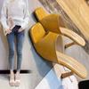Popular Summer New One-word Rhombus French Cool Slippers Women's Outer Wear Square High Heels Stiletto Half Sandals