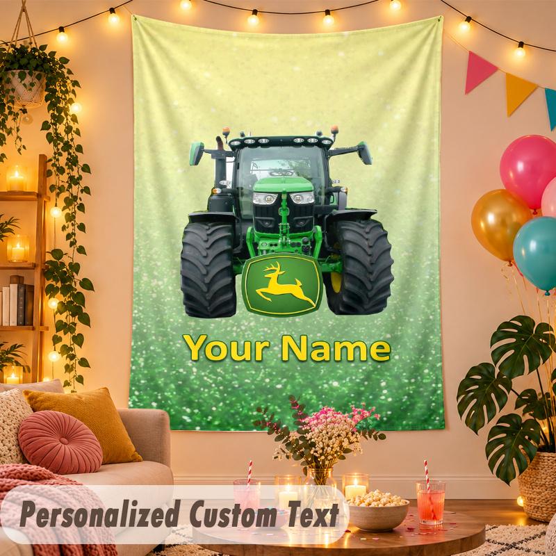 John Deere Personalized Wall Tapestry Custom Name Text Polyester Hanging Decor Home Room