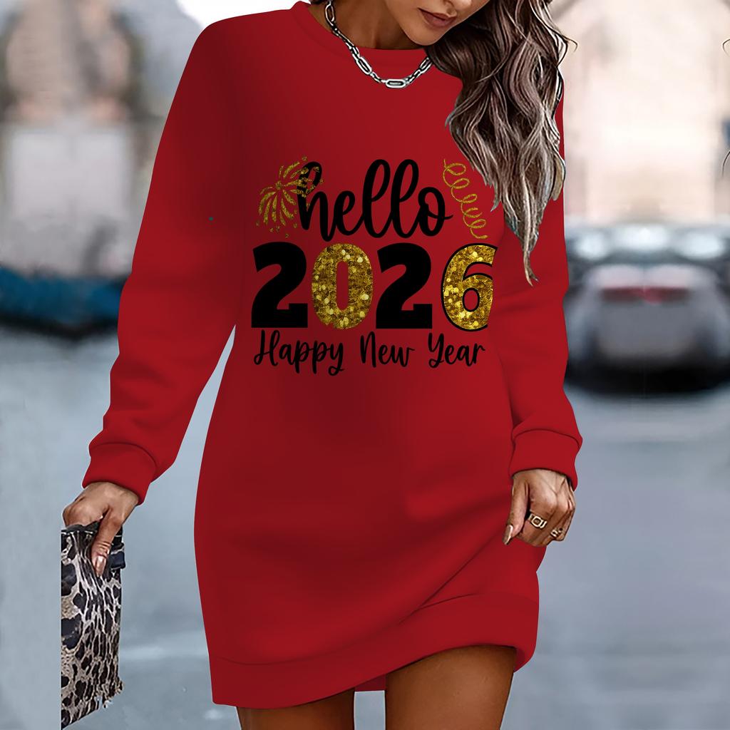 Ladies' Elegant, Fashionable, Trendy and Casual Hoodie,New Year Element Printed Three-dimensional Cut Women's Long Red Hoodie
