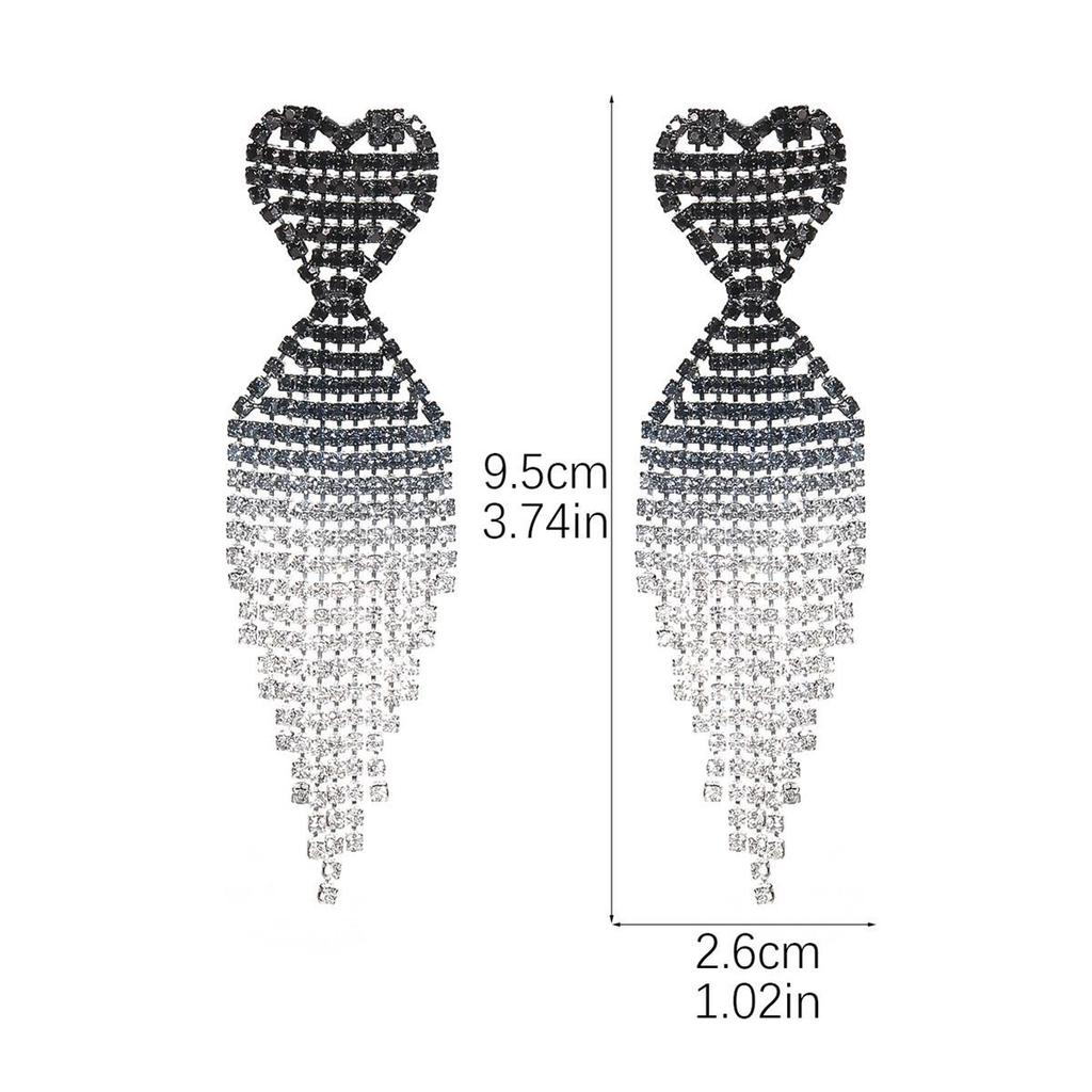 Luxurious Valentine's Shiny Diamond Heart Tassel Earrings for Women - Fashion Peach Heart Studs.