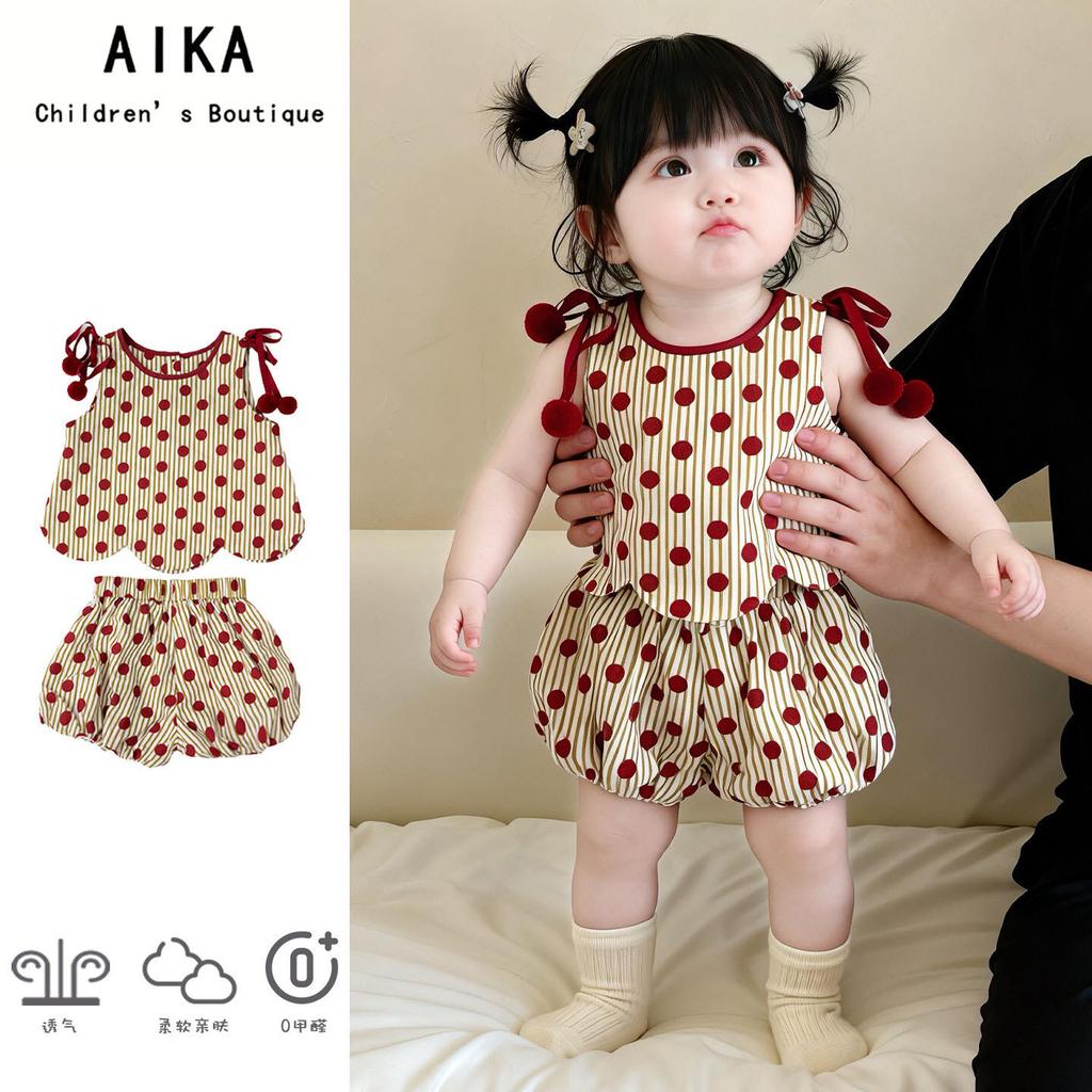 Baby Girl Summer Thin Vest And Bloomers Set Breathable Two Piece Outfit For Infants