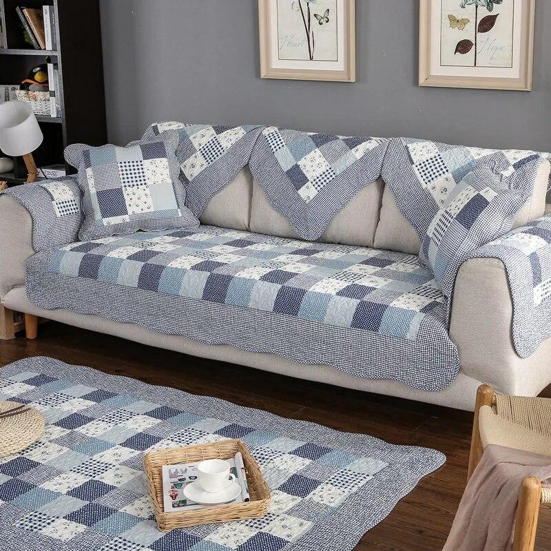 Floral  Style Sofa Cover Plaid Couch Cushion Four Season Universal Cotton Non-slip Sofa Armrest Towel Furniture Protective Cover