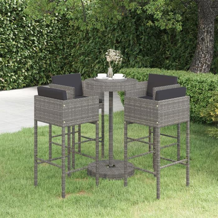 Maison Exclusive - Ensemble de bar de jardin 5 pcs et coussins Résine tressée Gris