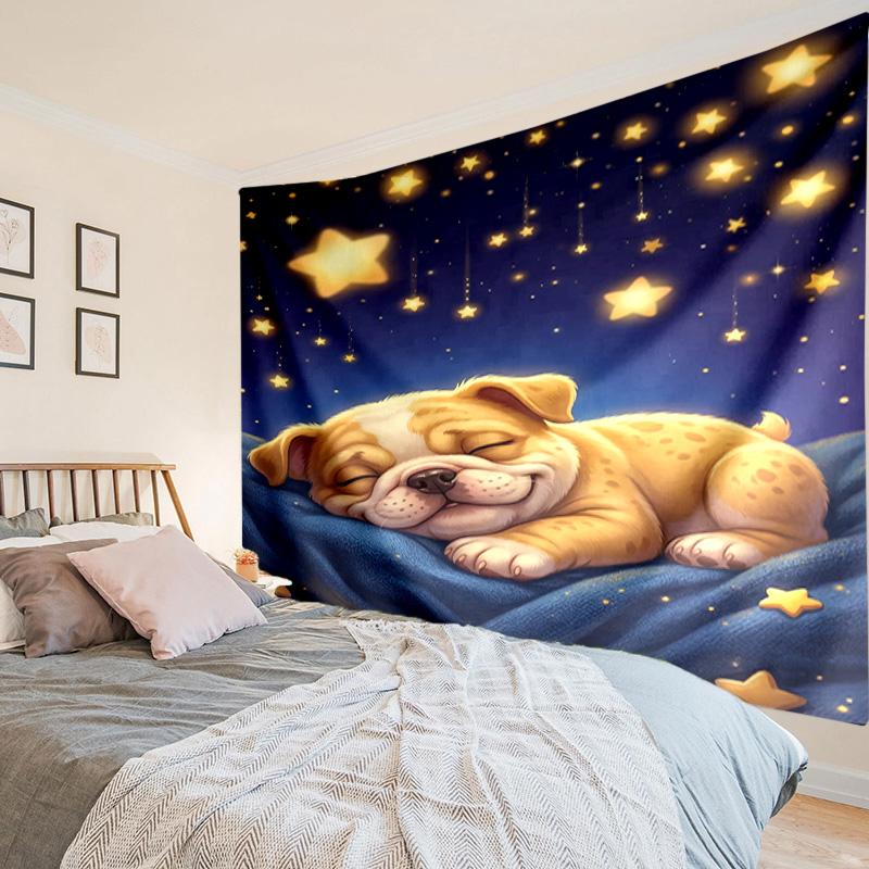 Cartoon Bulldog Stars Tapestry Room Decoration Wall Hanging for Living Room Bedroom, dormitory, Birthday and Christmas gifts