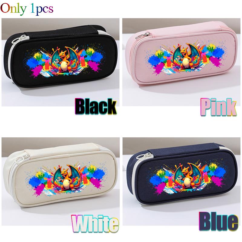 Multi-layer Student Pencil Bag Pencil Storage Box Oxford Cloth for Poke Mones Charizard Bulbasaur Blue Black White pink Gift