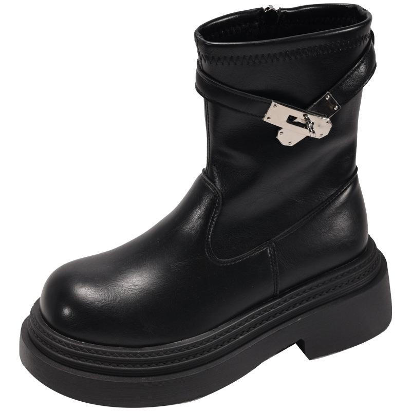 Платформа на толстом каблуке, женские ботфорты в корейском стиле, новые осенне-зимние ботинки Мартина с круглым носком и высоким каблуком 2025