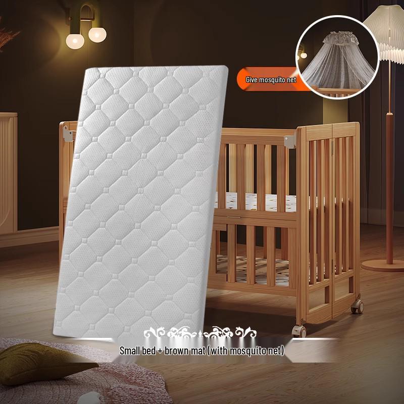 Movable Solid Wood Foldable Baby Crib, Unpainted, Multifunctional Newborn Bed