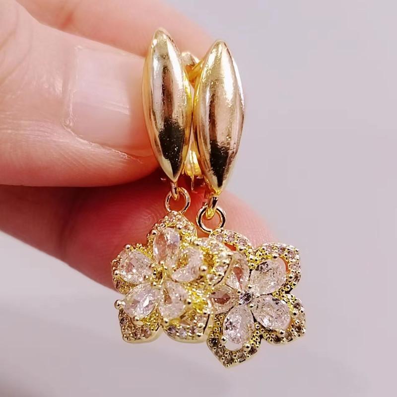 Новые роскошные серьги-капли с цветком циркона для женщин, модные серьги золотого цвета, ювелирные изделия, аксессуары для свадебной вечеринки