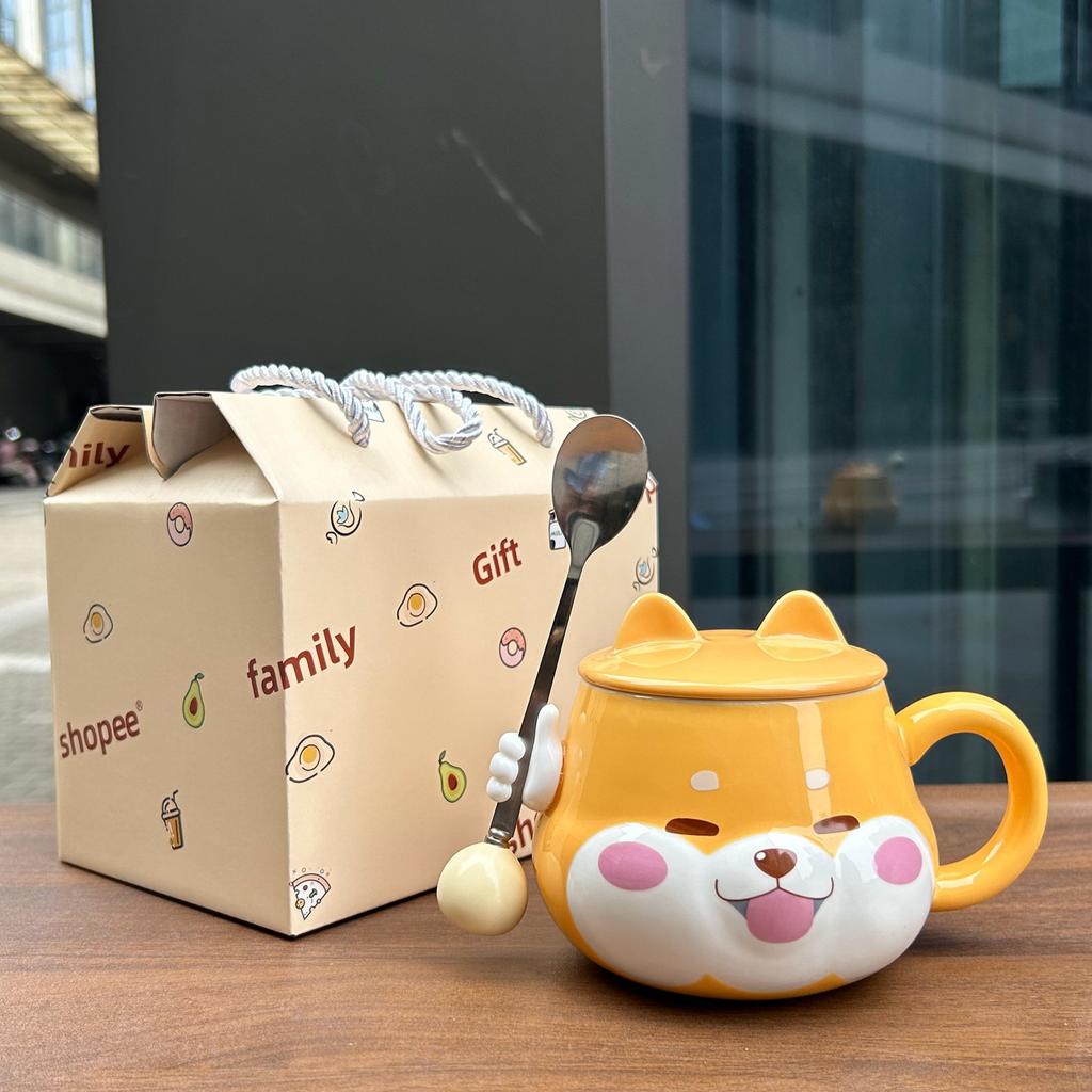 Сувенирная чашка Щенок Керамическая кружка с крышкой ложкой Подарок на день рождения Девочкам Практичный Сезон выпускных
