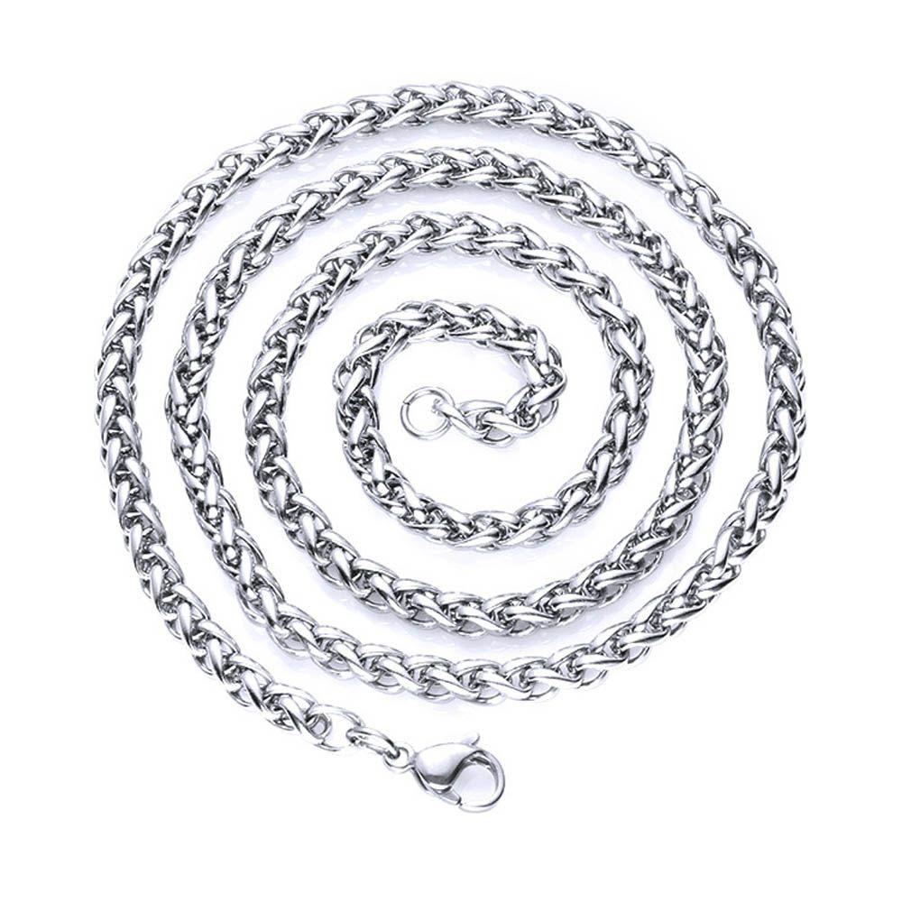 Men Silver Color Cool Choker Metal Collar Stainless Steel Necklace Braided Wheat Chain Heavy Link