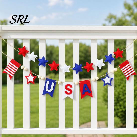 Reusable Party Banner Patriotic Garland for 4th of July Decorations, Red White Blue Hanging Detachable Bunting Memorial Day, Veterans Independence Day