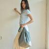 Check Wide Eco Bag Mint