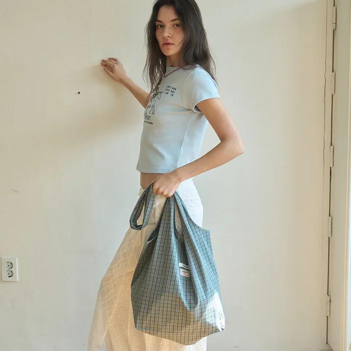 Check Wide Eco Bag Mint