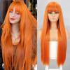 Оранжевые синтетические парики Длинные прямые парики с челкой для женщин Розовый Красный Косплей Вечерние Ежедневное использование Натуральные волосы