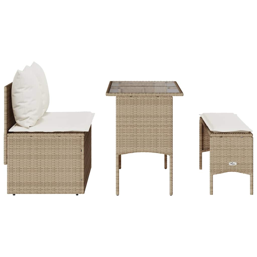 3 Piece Outdoor Dining Set with Cushions Beige Poly Rattan