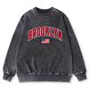 Brooklyn Usa Flag Printing Washed Distressed Sweatshirts Female Fashion Soft Cotton Hoodie Autumn Thin Style Tops