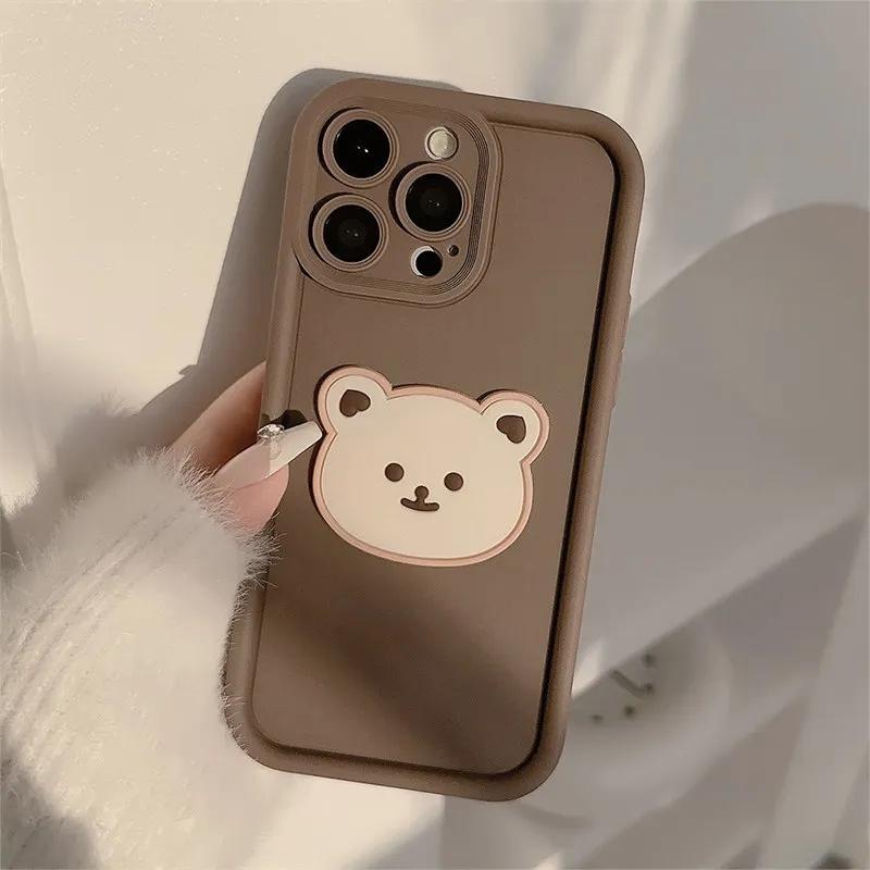 INS коричневый милый чехол для телефона с медведем для iPhone 15 14 13 12 11 Pro Max X XS XR XS Max, новый защитный чехол с линзами, Япония, Корея, мягкий чехол