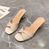 In the Summer of 2025, the New Wedge Heel High-heeled Slippers Women's Thick Heel One-word Drag Wear Cool Slippers Fish Mouth Patent Leather Slippers