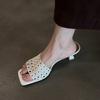 Fashion Designer 2025 New Women Slippers High Heels Shoes Square Toe Heeled Sandals Summer Fashion Woman Party Dress Pumps Zapatos Mujer