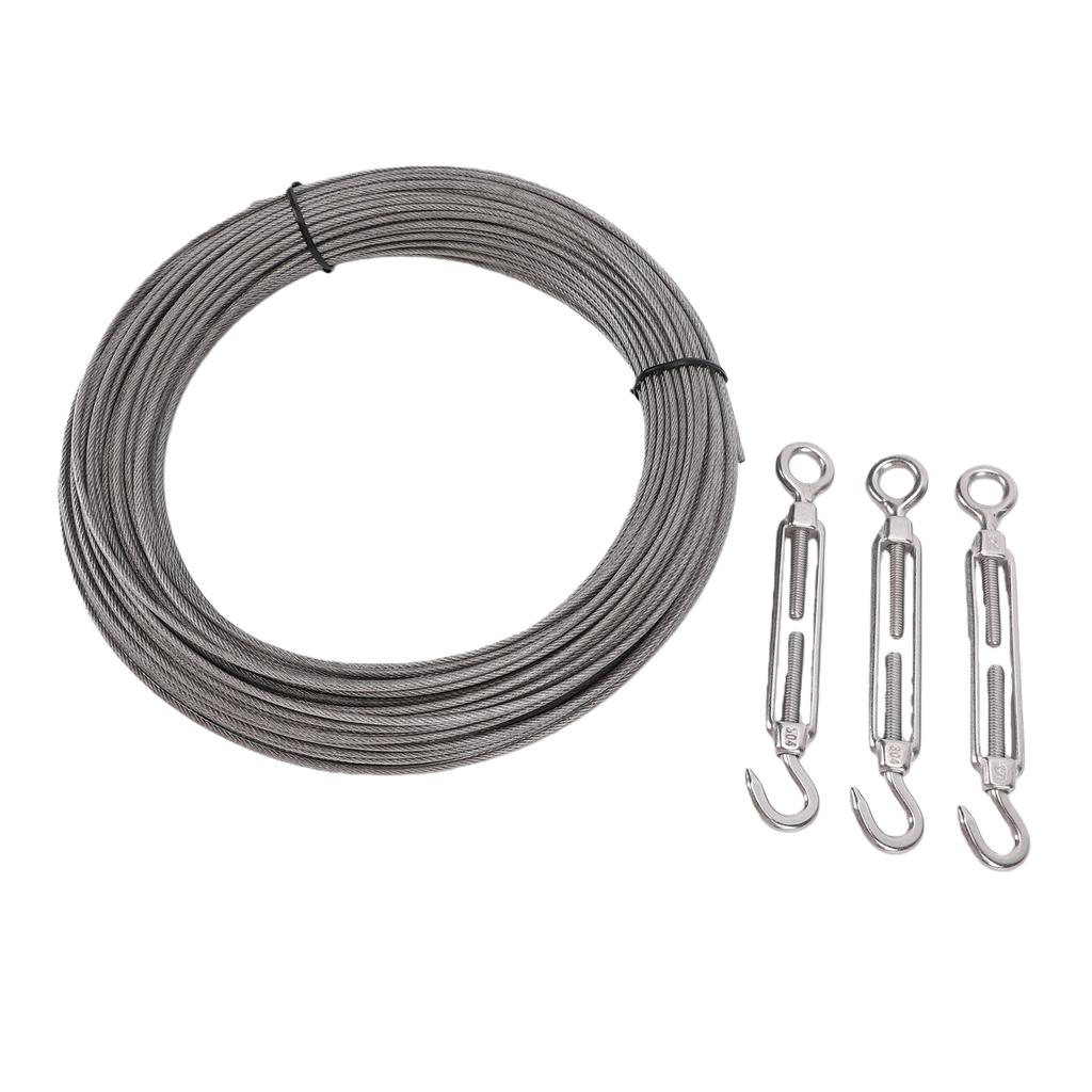 Набор тросов из нержавеющей стали 50 м, трос 2 мм с алюминиевыми наконечниками M2 для подвешивания, связывания, шпалер, садоводства, лазания