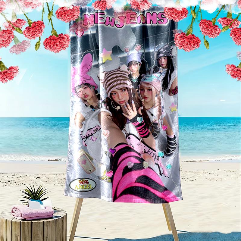 New Jeans Print Beach Towel, Large Soft Quick Dry Towel for Beach Camping Swimming