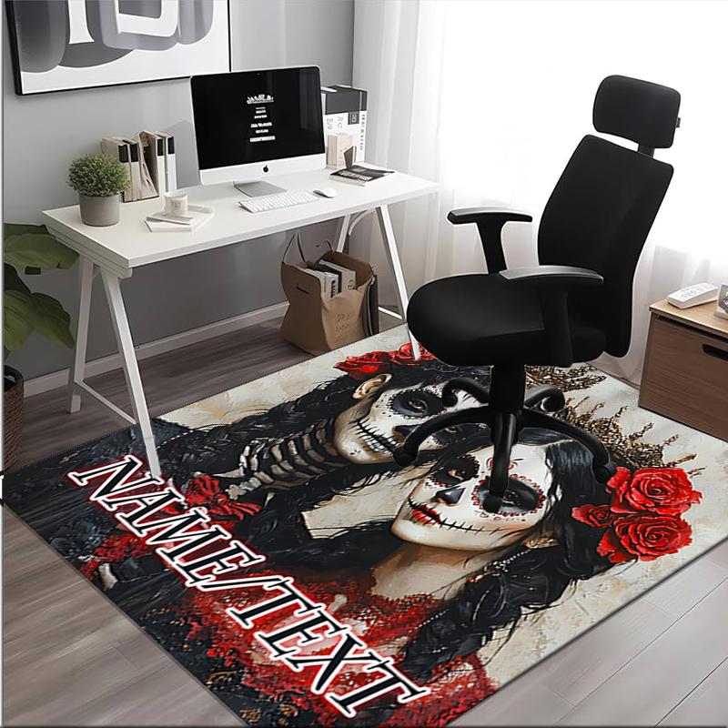 1PC Custom Name Day Dead Celebration Theme Floor Mat Ideal for Living Room, Game Rooms, Office, Bedroom,Floor Mat Playful Design