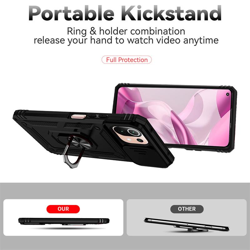 Для Xiaomi Mi 11 Lite чехол Slide Camera Lens Armor Phone Case для Xiaomi 11 Lite NE Xiomi 11Lite Light Magnet Holder Ring Cover
