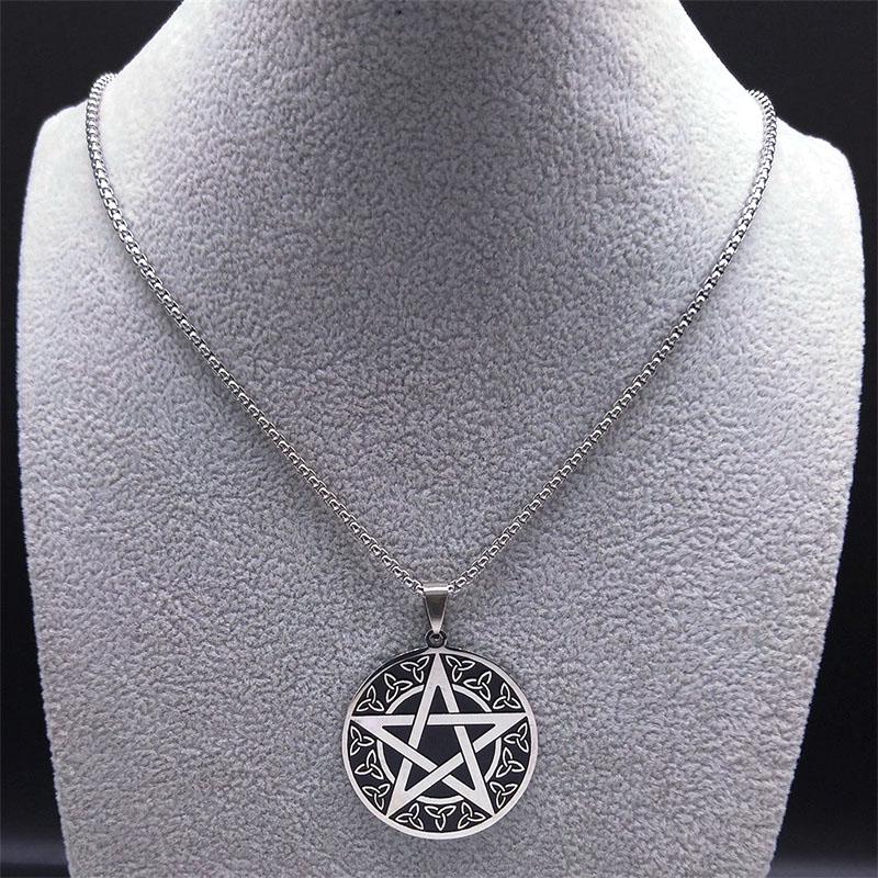 Колдовство пентаграмма символ узел Троицы ожерелье из нержавеющей стали для женщин и мужчин ожерелья Викка ювелирные изделия