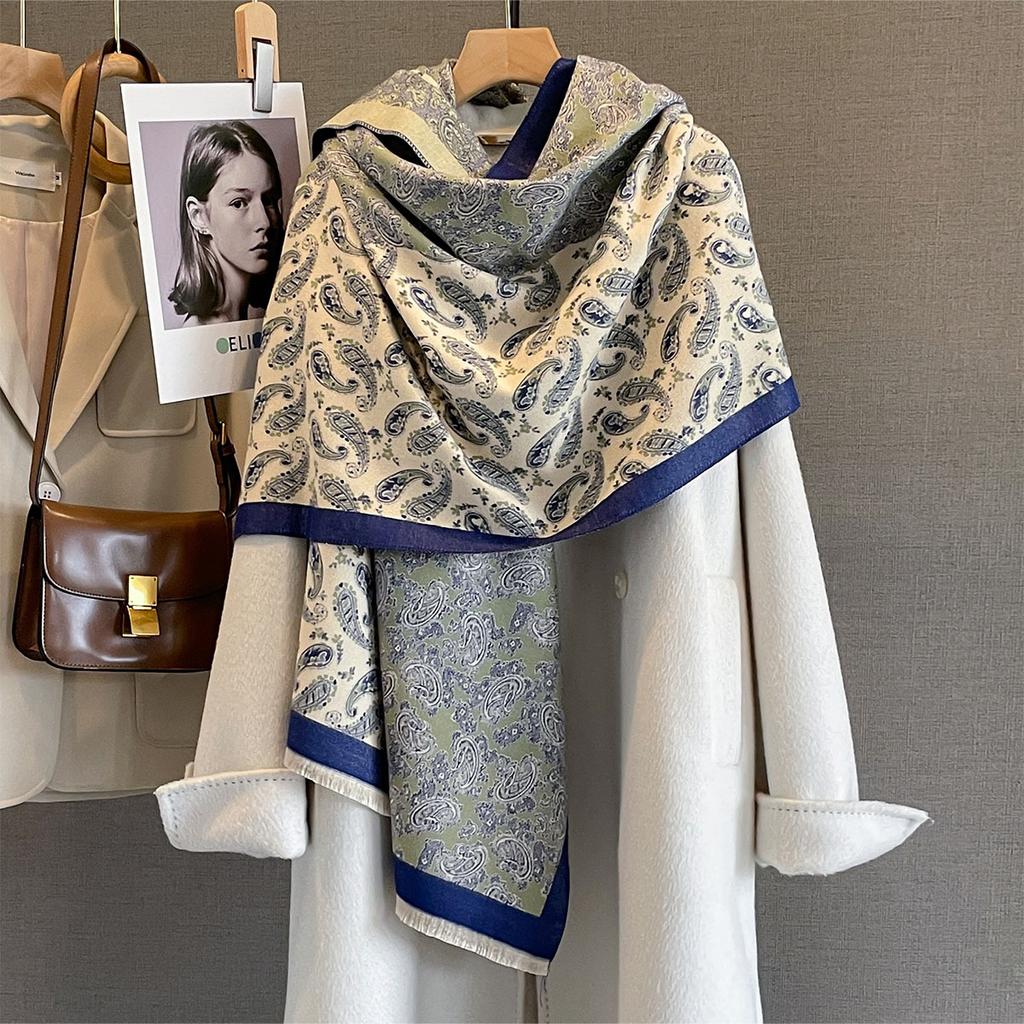 Retro Paisley Print Cashmere Feel Pashmina Women Winter Outdoor Keep Warm Large Shawls Wraps Tassels Lady Bufanda Blanket Poncho