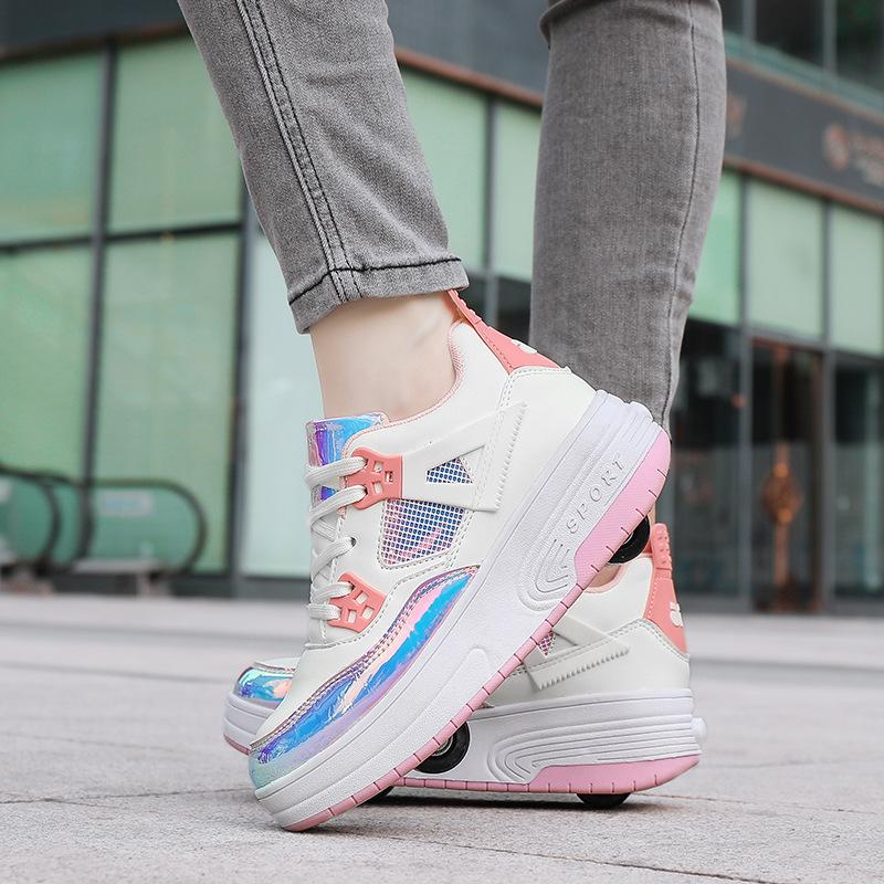 Взрослая обувь для бега, обувь для бега, обувь для студента, женская, взрослая, с колесами, кроссовки, обувь со скрытым роликом, двойные колеса, четыре колеса, съемная