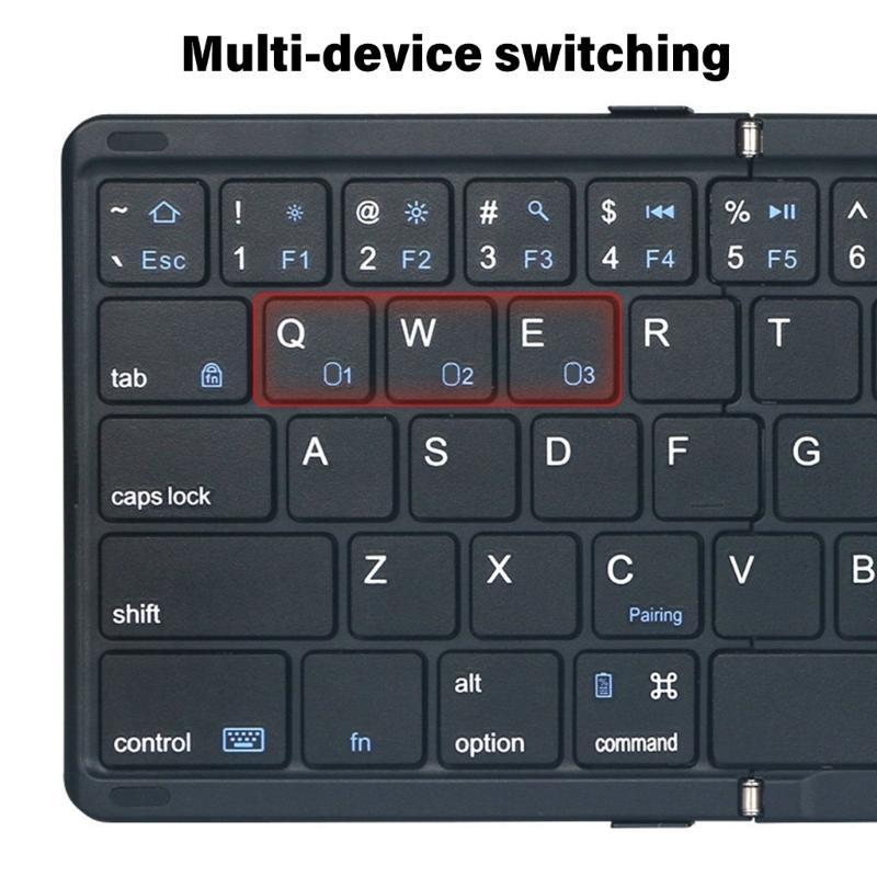 B077T Foldable Wireless Keyboard Small Folding Keypad with Touchpad Rechargeable Wireless Keyboards for Multiple Devices