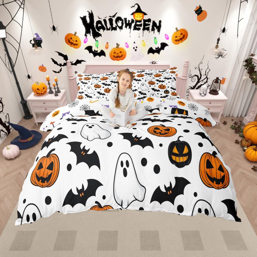 Homewish Жуткий Хэллоуин Комплект Пододеяльника Kawaii Привидение Тыква Комплект Покрывала Жуткий Замок Комплект Постельного Белья Для Девочек Детей Мальчика