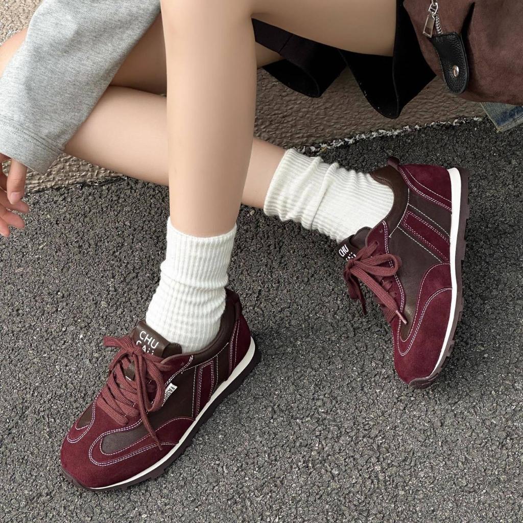 Retro Contrasting Color Splicing Sports Moral Training Shoes Women's 2025 Autumn New Lightweight Height Increase Small Fashion Casual Shoes