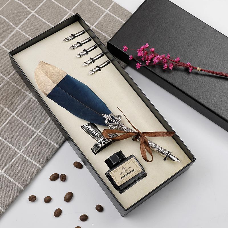 Европейский Ретро Набор для Каллиграфии с Перьями: Перьевая ручка с косым пером, держателем и гравировкой чернилами