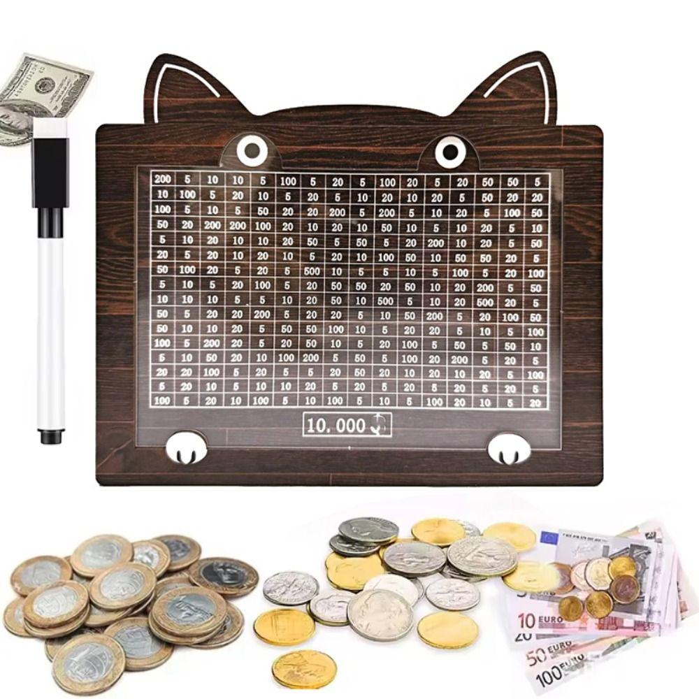 Cartoon Cat Money Saving Box Wooden Money Storage Bank Coin Storage Box for Adults and children