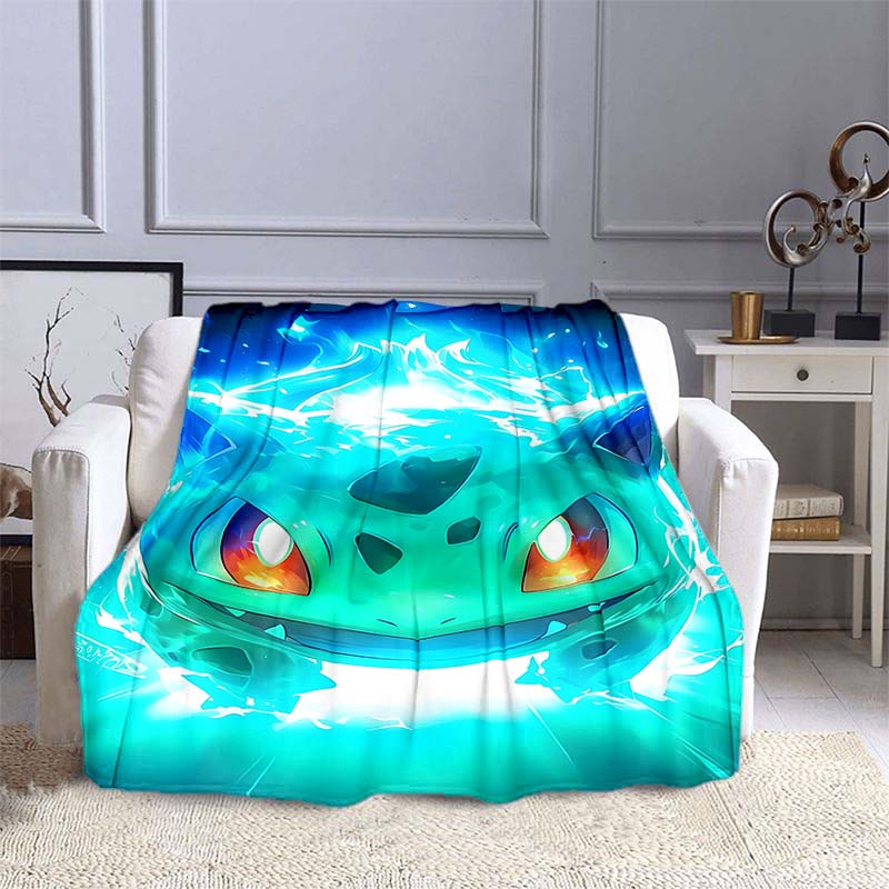 Pokémon Bulbasaur Pattern Blanket Warm Soft Fluffy Kids and Adult Sofa Bed Throw Blanket Outdoor Travel Camping Cartoon Blanket