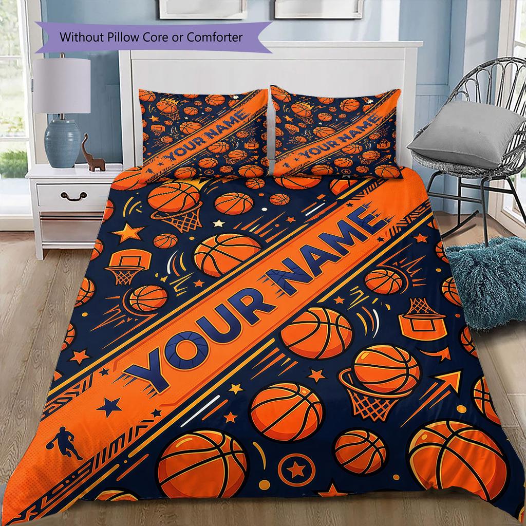 Custom Name,Vintage Ball Sports Pattern Bedding Home Decoration Birthday Gift ( 1 duvet cover + 2 pillowcase, without core),fan merchandise.