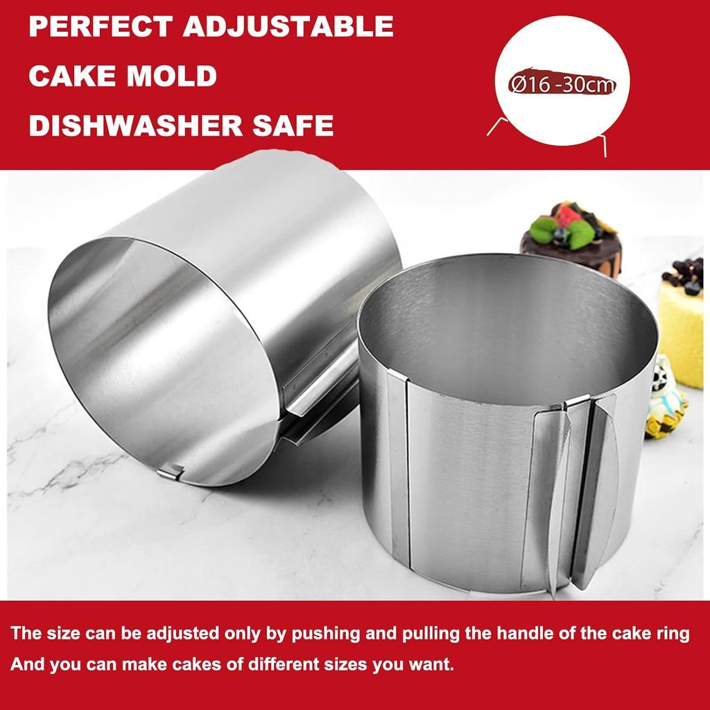 Cake Mold High 5.9 Inch- Cake Ring Adjustable Round Diameter 6 to 12 Inch - Stable Stainless Steel Adjustable Baking Rings Bakeware Tool with Precise