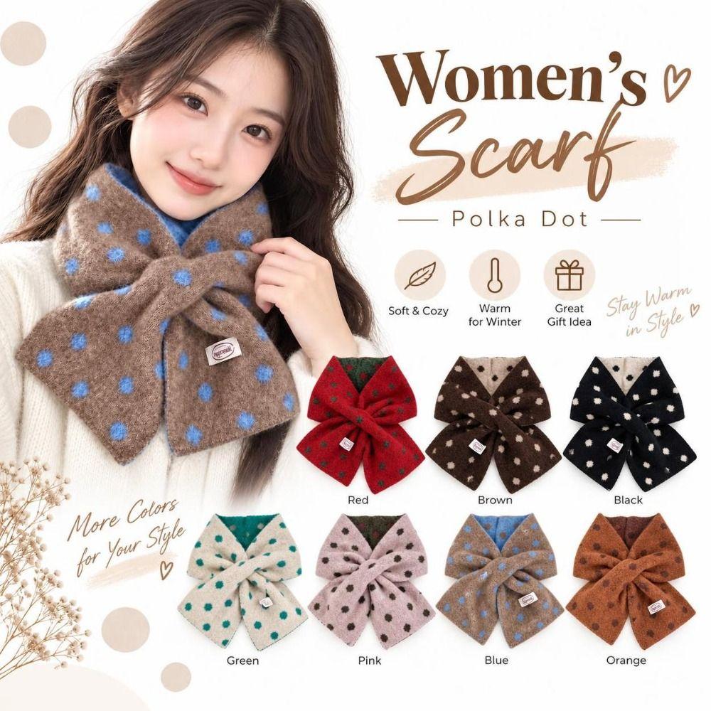 Cross Knitted Scarf Polka Dot Neck Warmer Scarf Gifts Neck Scarf for Women